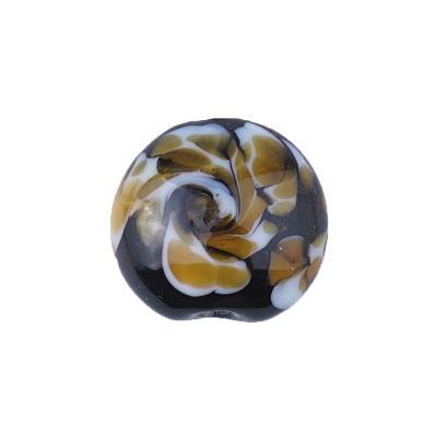 17mm Black with White and Brown Dotty Swirl Disc Lampwork Beads - Goody Beads