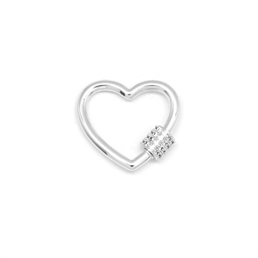 25mm Silver Plated Heart Shaped Jewelry Carabiner Rhinestone Lock Clasp or Pendant - Goody Beads