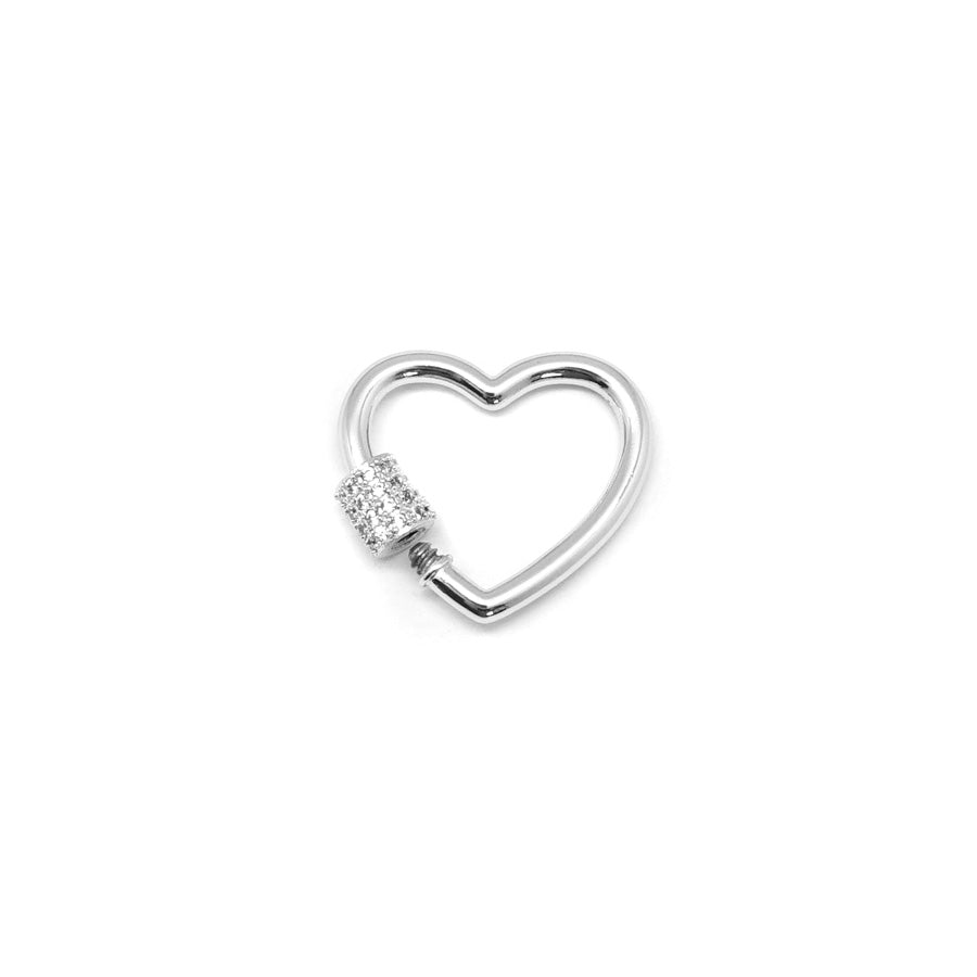 25mm Silver Plated Heart Shaped Jewelry Carabiner Rhinestone Lock Clasp or Pendant - Goody Beads