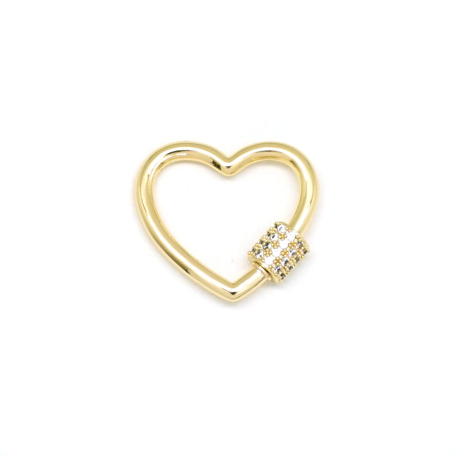 25mm Gold Plated Heart Shaped Jewelry Carabiner Rhinestone Lock Clasp or Pendant - Goody Beads