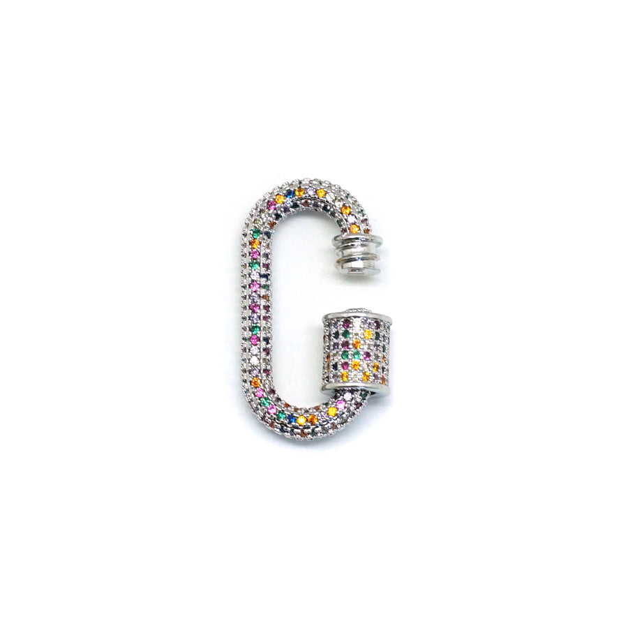 28mm Silver Plated with Multi-Color Rhinestones Jewelry Carabiner with Lock Clasp or Pendant - Goody Beads
