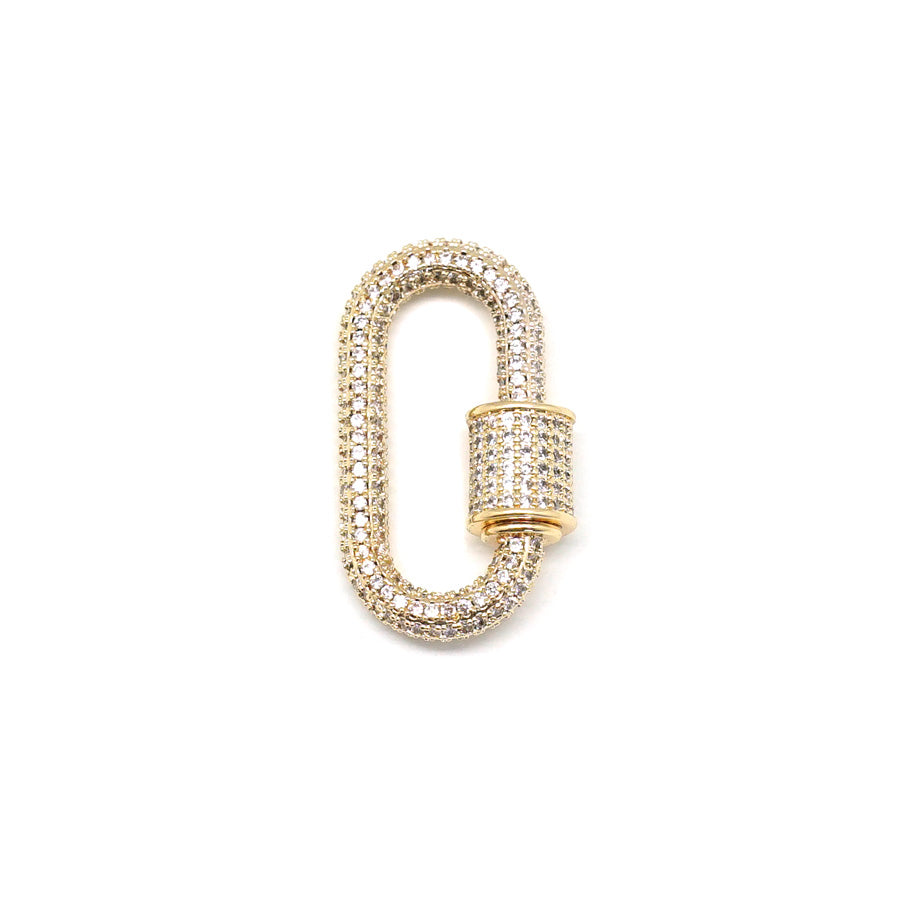 28mm Gold Plated with Clear Rhinestones Jewelry Carabiner with Lock Clasp or Pendant - Goody Beads
