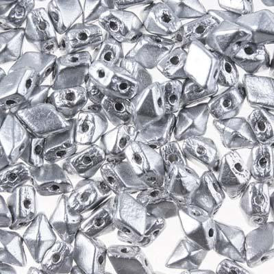 4x6mm Matte Silver DiamonDuo MINI 2-Hole Czech Glass Beads - Goody Beads