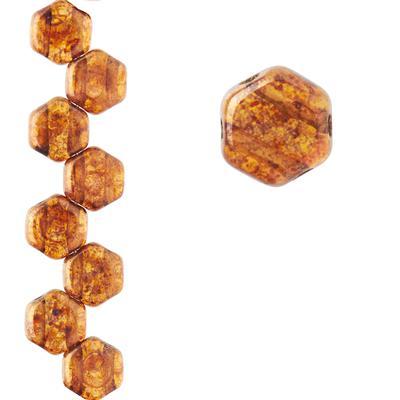 6.5mm Topaz Bronze Picasso 2-Hole Honeycomb Shaped Czech Glass Beads - Goody Beads