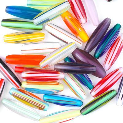 Assorted Long Oval Cane Glass Beads Grab Bag - Goody Beads