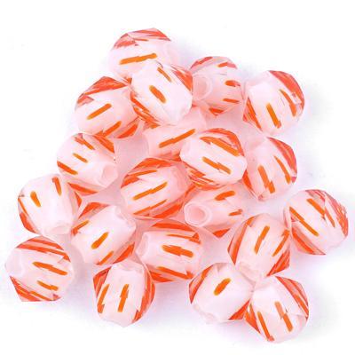 White with Orange Stripes Faceted Round Cane Glass Beads - Goody Beads