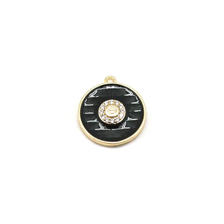 13mm Black Enamel Gold Plated Round Rhinestone Center Charm - Goody Beads