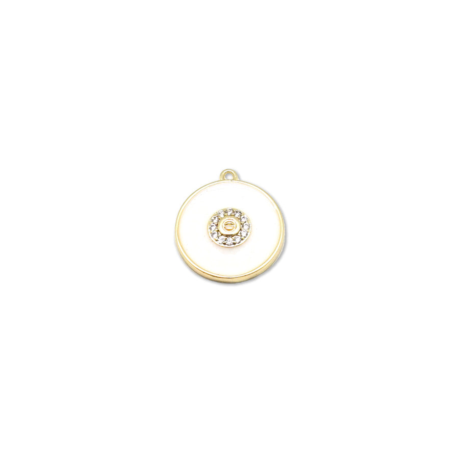 13mm White Enamel Gold Plated Round Rhinestone Center Charm - Goody Beads