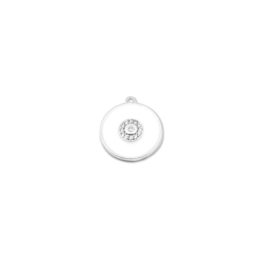 13mm White Enamel Rhodium Plated Round Rhinestone Center Charm - Goody Beads
