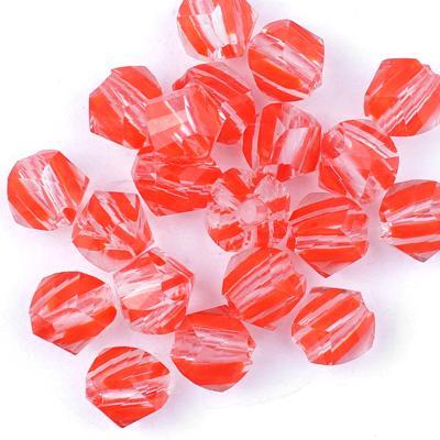 Clear with Red Stripes Faceted Round Cane Glass Beads - Goody Beads