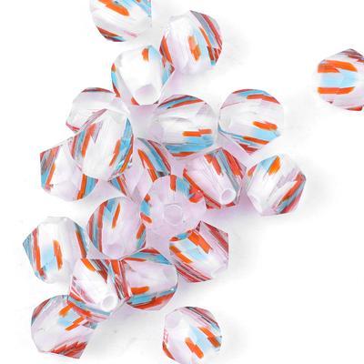 White with Orange and Turquoise Stripes Faceted Round Cane Glass Beads - Goody Beads