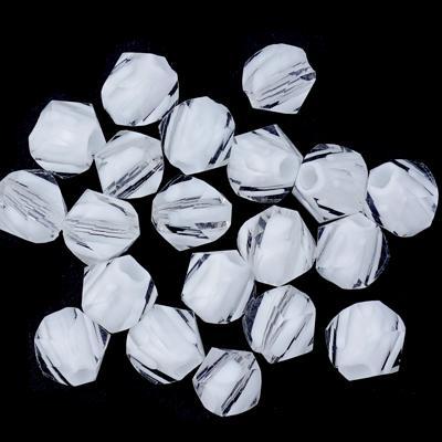 Clear with White Stripes Faceted Round Cane Glass Beads - Goody Beads