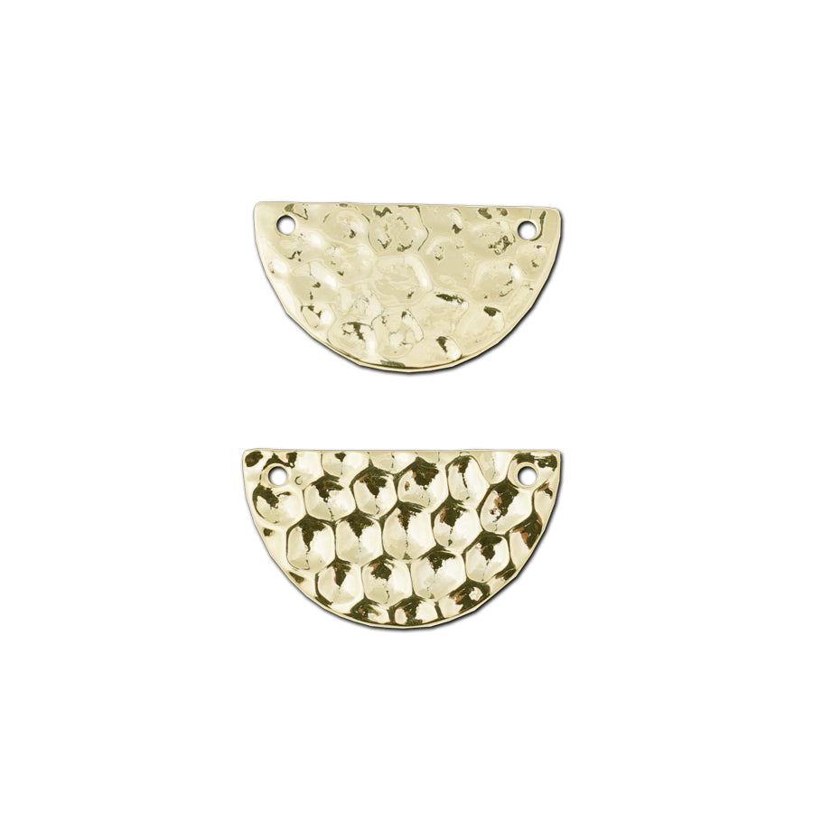 27x15mm Gold Plated Textured Half Circle Pendant/Connector with Horizontal Holes - Goody Beads