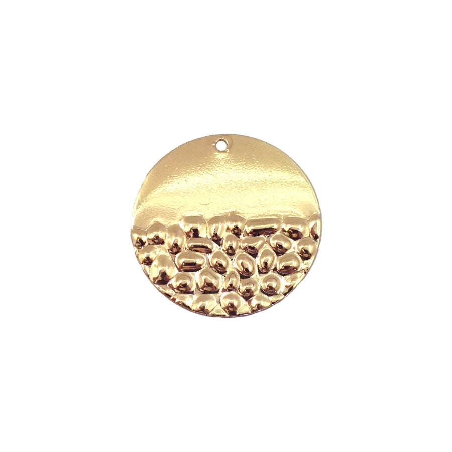 29mm Gold Plated Brass Half Textured Circle Charm - Goody Beads