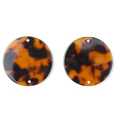 30mm Tortoise Shell Acetate Two Hole Coin Connector - Goody Beads