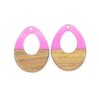 28x38mm Wood & Purple Resin Off Center Drop Focal Pieces - 2 Pack - Goody Beads