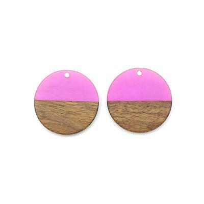 28mm Wood & Purple Resin Disc Focal Piece Pendant Charm - 2 Pack - Goody Beads