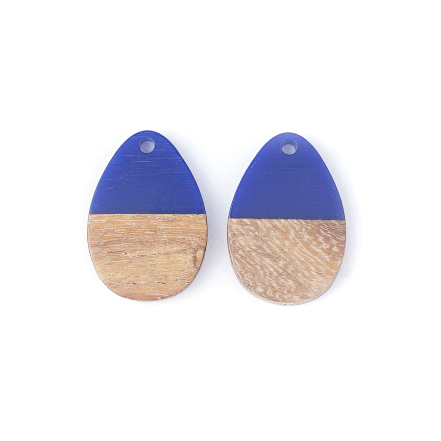 17x25mm Wood & Navy Blue Resin Solid Drop Focal Pieces - 2 Pack - Goody Beads