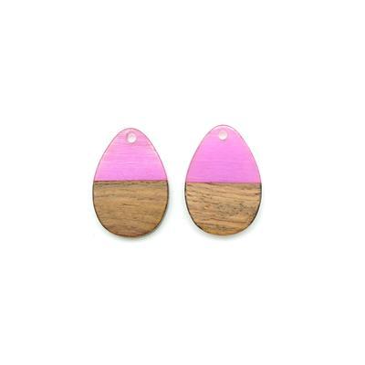 17x25mm Wood & Purple Resin Solid Drop Focal Pieces - 2 Pack - Goody Beads