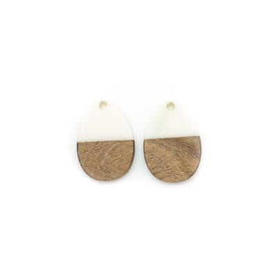 17x25mm Wood & White Resin Solid Drop Focal Pieces - 2 Pack - Goody Beads