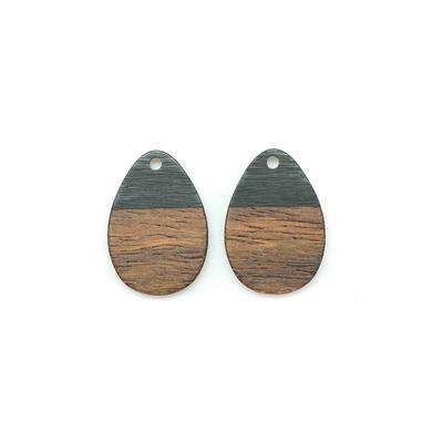 17x25mm Wood & Black Resin Solid Drop Focal Pieces - 2 Pack - Goody Beads