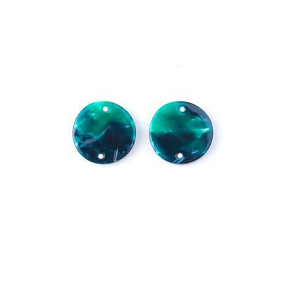 15mm Green and Black Acetate Two Hole Coin Connector - Goody Beads
