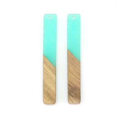 8x52mm Wood & Sea Blue Resin Long Rectangle Focal Piece Pendant Charm - 2 Pack - Goody Beads
