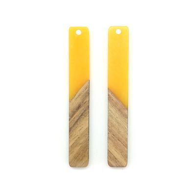 8x52mm Wood & Sunshine Yellow Resin Long Rectangle Focal Piece Pendant Charm - 2 Pack - Goody Beads