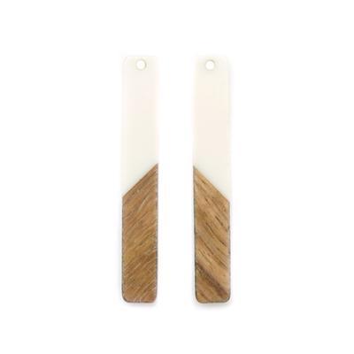 8x52mm Wood & Cream Resin Long Rectangle Focal Piece Pendant Charm - 2 Pack - Goody Beads