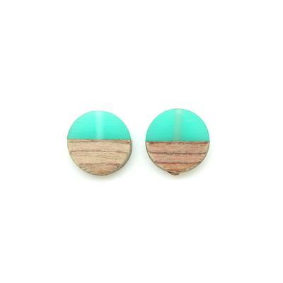 15mm Wood & Sea Blue Resin Disc Bead - 2 Pack - Goody Beads