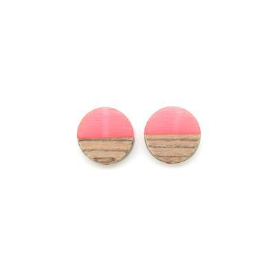 15mm Wood & Pink Resin Disc Bead - 2 Pack - Goody Beads