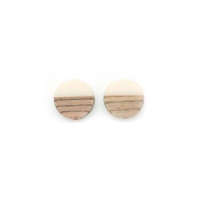 15mm Wood & Cream Resin Disc Bead - 2 Pack - Goody Beads