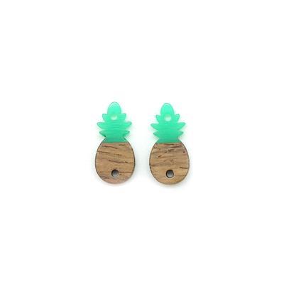 9x18mm Wood & Green Resin Pineapple Connector - 2 Pack - Goody Beads