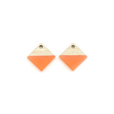 12mm Wood & Orange Resin Diamond Focal Piece Pendant Charm - 2 Pack - Goody Beads