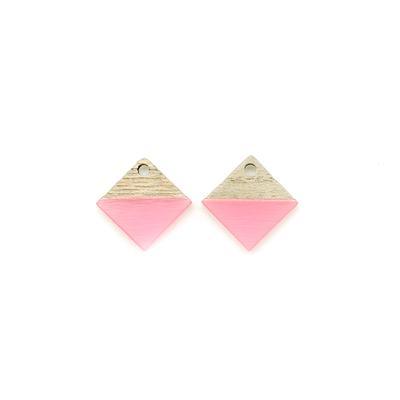 12mm Wood & Pink Resin Diamond Focal Piece Pendant Charm - 2 Pack - Goody Beads