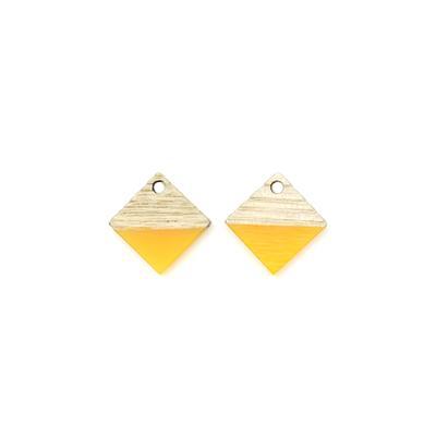 12mm Wood & Sunshine Yellow Resin Diamond Focal Piece Pendant Charm - 2 Pack - Goody Beads
