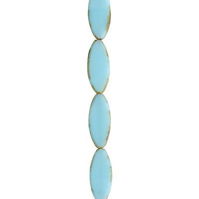 20x9mm Blue Turquoise Silk with Picasso Pointed Oval Czech Glass Beads from Raven's Journey - Goody Beads