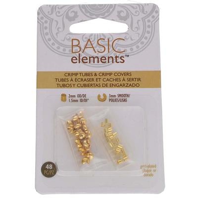 Basic Elements Gold Tone 2x2mm Crimp Tubes & 3mm Crimp Cover Set - Goody Beads