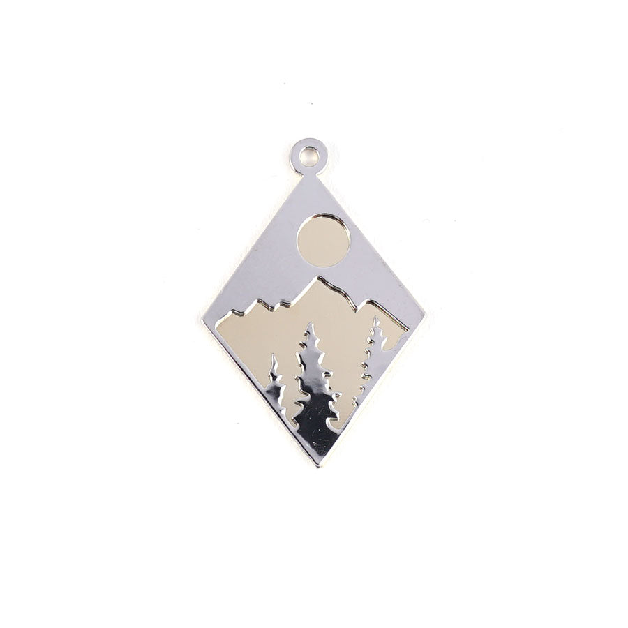 29mm Rhodium Plated with Gold Plated Inlay Diamond Shaped Pendant - Goody Beads