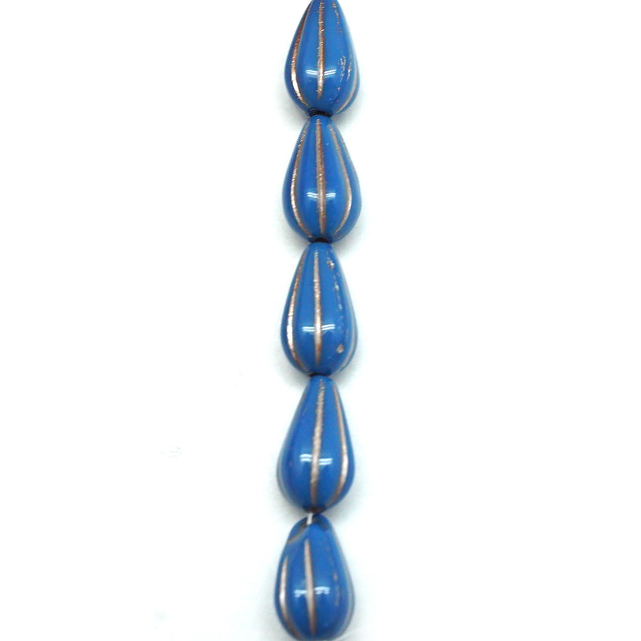 13x8 Lapis Light Blue Opaque with Platinum Wash Melon Drop Czech Glass Beads from Raven's Journey - Goody Beads