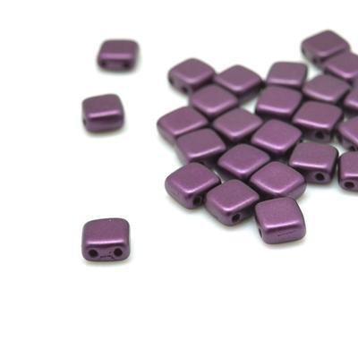 6mm Pearl Coat Purple Velvet Two Hole Tile Czech Glass Beads by CzechMates - Goody Beads