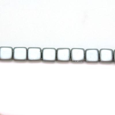 6mm Pearl Coat SIlver Two Hole Tile Czech Glass Beads by CzechMates - Goody Beads