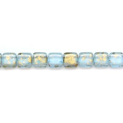 6mm Gold Marbled Light Sapphire Two Hole Tile Czech Glass Beads by CzechMates - Goody Beads