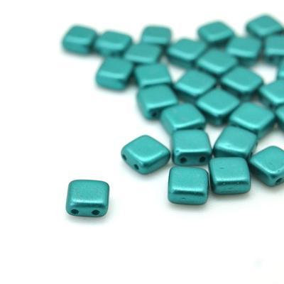 6mm Pearl Coat Teal Two Hole Tile Czech Glass Beads by CzechMates - Goody Beads