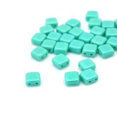 6mm Aqua Glow Turquoise Two Hole Tile Czech Glass Beads by CzechMates - Goody Beads