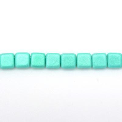 6mm Aqua Glow Turquoise Two Hole Tile Czech Glass Beads by CzechMates - Goody Beads