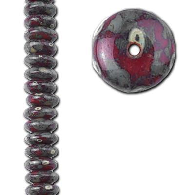 6mm Red Opaline with Picasso Finish Czech Disc Spacer Beads from Raven's Journey - Goody Beads