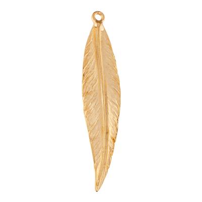 51mm Satin Gold Large Wispy Feather Charm - Goody Beads