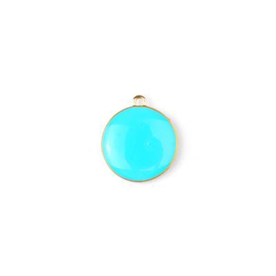 19mm Turquoise Enamel Gold Plated Round Charm - Goody Beads