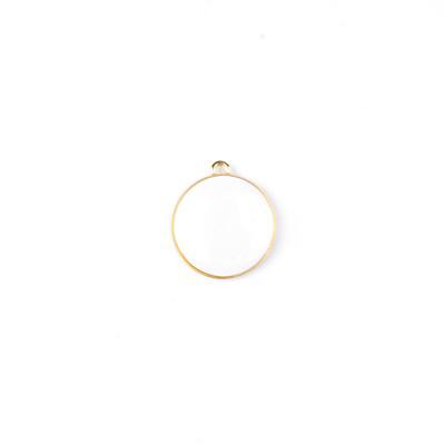 19mm White Enamel Gold Plated Round Charm - Goody Beads